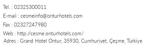 Grand Ontur Otel eme telefon numaralar, faks, e-mail, posta adresi ve iletiim bilgileri